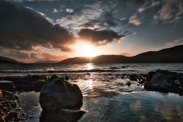 Loch Ness with surrounding mountains