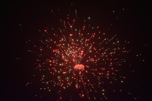 Fireworks lighting up the sky during Nebuta Matsuri.
