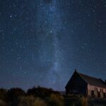 Lake Tekapo with a starry night sky