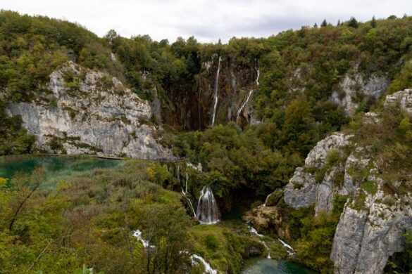 Cascading waterfalls at Plitvice Lakes.